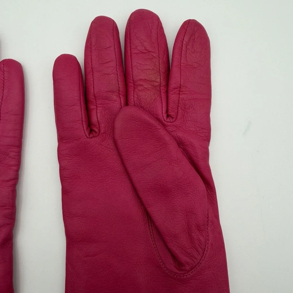 Vintage Mixit Leather gloves pink womens biker barbie Lined JCPenny size 7.5